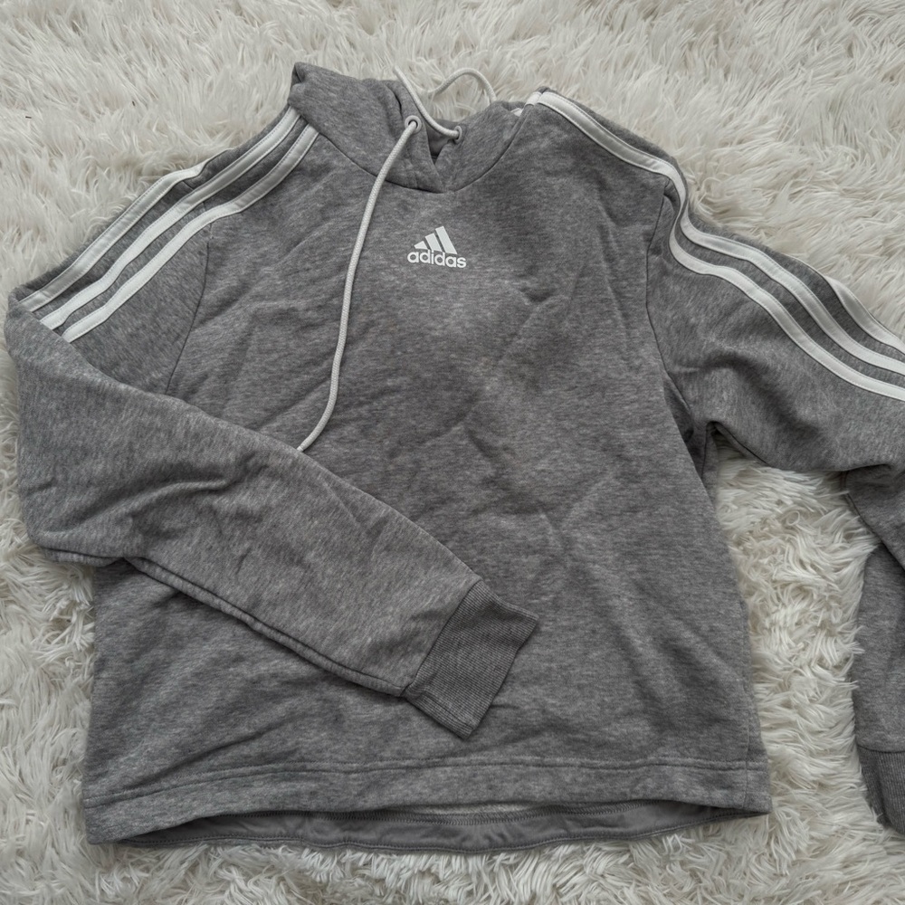 Adidas Heather Gray Hoodie with White Accents